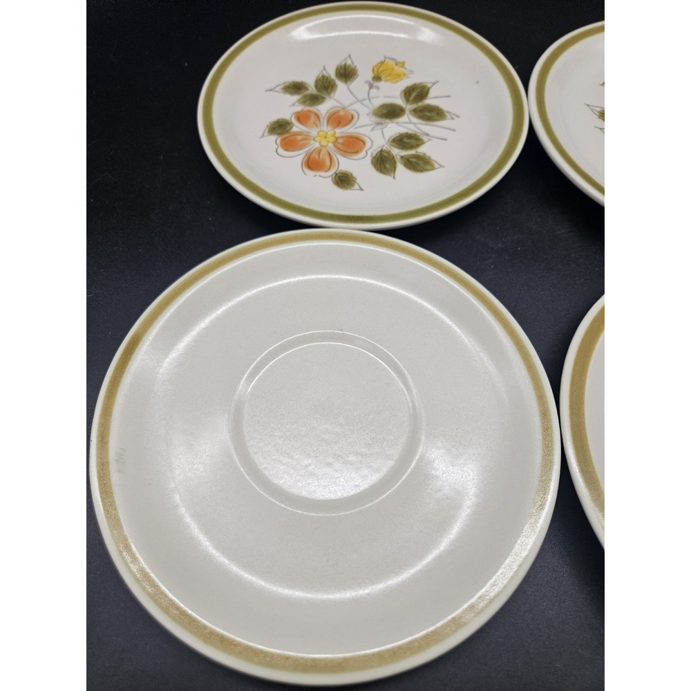 Vintage lot of 2 wild flower stoneware 6 1/2 inch dessert plates & 2 Saucers - Picture 2 of 6
